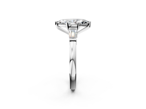 Platinum Marquise Three Stone Engagement Ring Setting with Tapered Baguettes