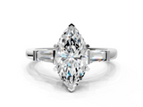 White gold Marquise Cut Diamond Solitaire Ring with Tapered Baguette Accents and Four-Prong Setting_112