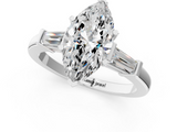 White gold Marquise Cut Diamond Solitaire Ring with Tapered Baguette Accents and Four-Prong Setting_119