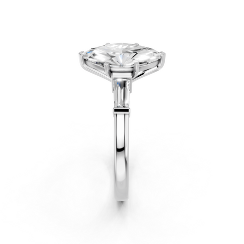 White gold Marquise Cut Diamond Solitaire Ring with Tapered Baguette Accents and Four-Prong Setting_23