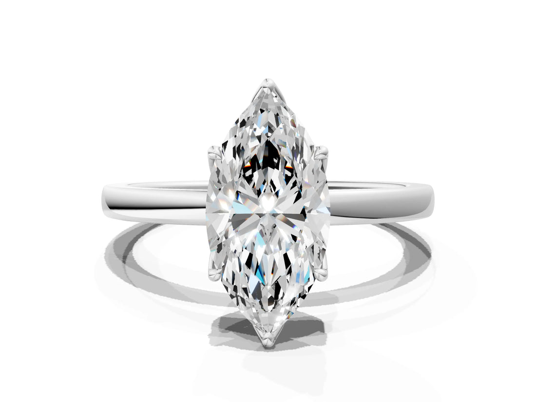 White gold Marquise Cut Diamond Solitaire Ring with Thin Band and Prong Setting_12