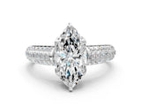 White gold Marquise Cut Diamond Solitaire Ring with Three-Row Pavé Band and Four-Prong Setting_45
