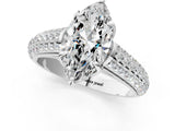 White gold Marquise Cut Diamond Solitaire Ring with Three-Row Pavé Band and Four-Prong Setting_46