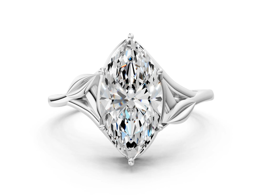White gold Marquise Cut Diamond Solitaire Ring with Twist Band and Four-Prong Setting_69