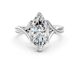 White gold Marquise Cut Diamond Solitaire Twist Band Prong Setting Ring_67