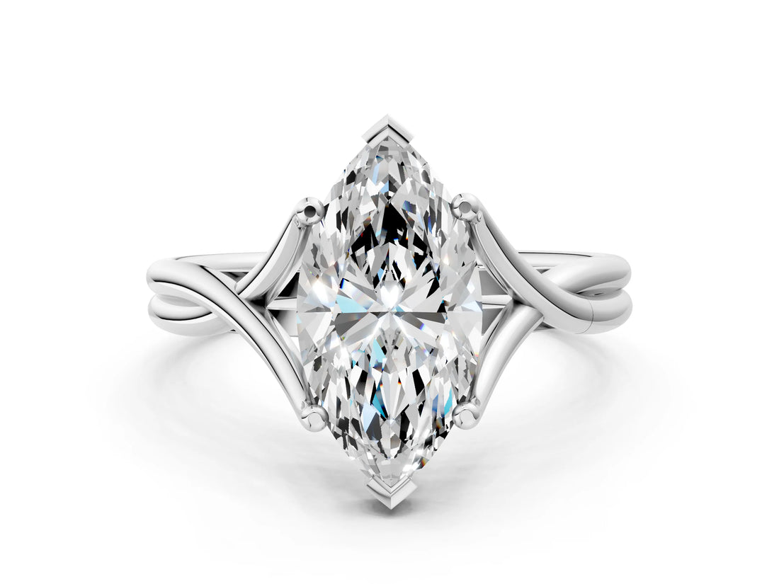 White gold Marquise Cut Diamond Solitaire Twist Band Prong Setting Ring_67