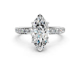 White gold Marquise Cut Diamond Solitaire with Pave Band and Four-Prong Setting