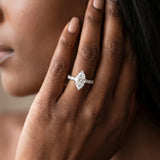 White gold Marquise Cut Diamond Solitaire with Side Stones, Pave Band, Four-Prong Setting_568