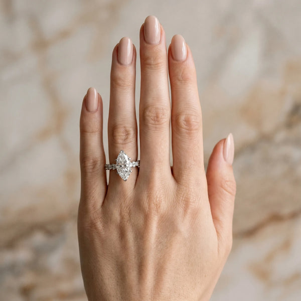 Sterling Silver Marquise Side Stone Engagement Ring Setting with Pear and Round Accents