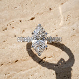 White gold Marquise Cut Diamond Solitaire with Side Stones, Pave Band, Four-Prong Setting_571