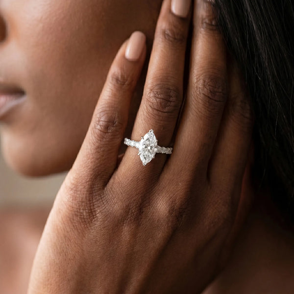 White Gold Marquise Side Stone Engagement Ring Setting with Pear and Round Accents