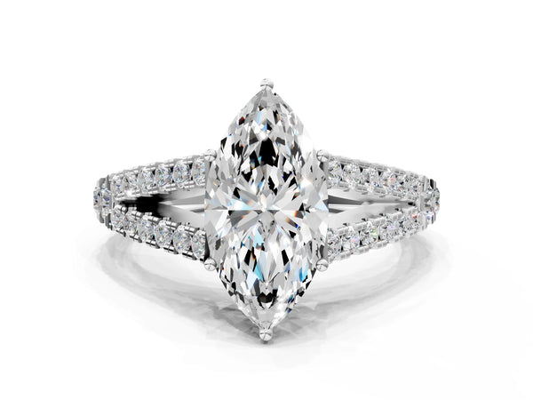 White Gold Marquise Solitaire Engagement Ring Setting with Graduated Pave Split Shank