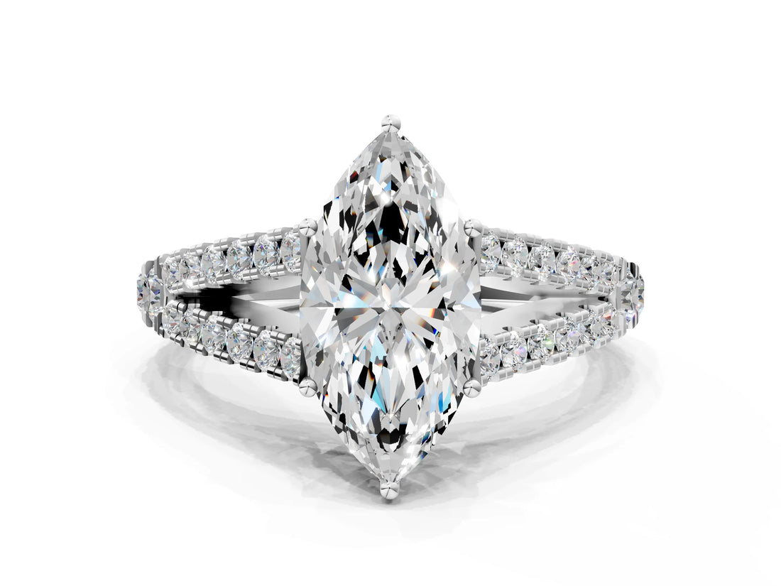 White gold Marquise Cut Diamond Split Shank Pavé Engagement Ring with Four-Prong Setting_95