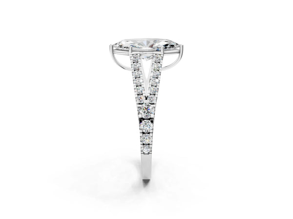 White Gold Marquise Solitaire Engagement Ring Setting with Graduated Pave Split Shank