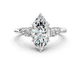 White gold Marquise Cut Diamond Three-Stone Ring with Pear Side Stones and Four-Prong Setting_76