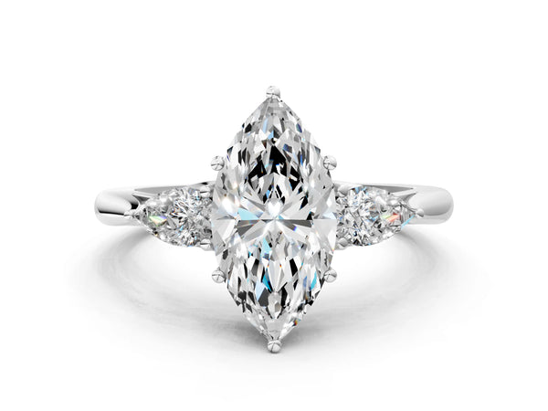 White Gold Marquise Three Stone Engagement Ring Setting with Pear Side Stones