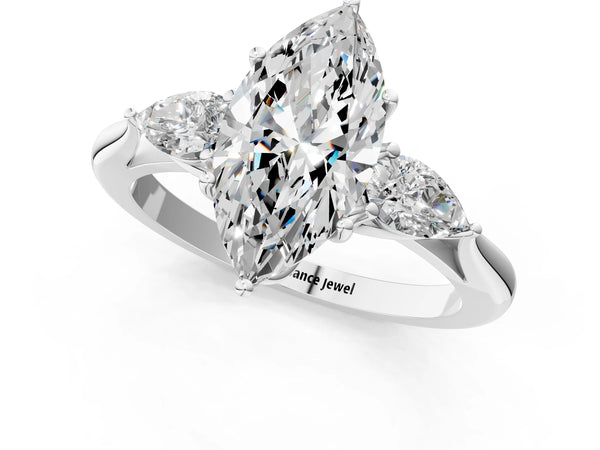 Platinum Marquise Three Stone Engagement Ring Setting with Pear Side Stones