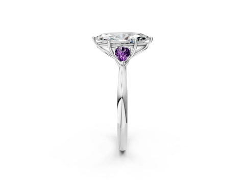 White gold Marquise Cut Diamond Three-Stone Ring with Pear with Amethyst side stone Side Stones and Prong Setting_14