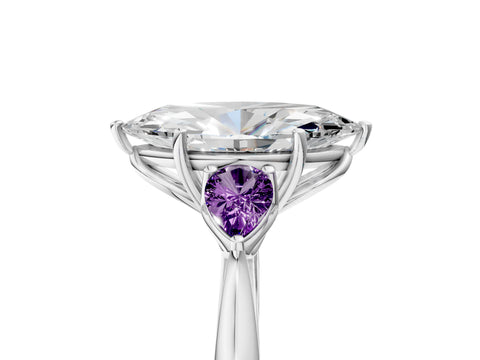 White gold Marquise Cut Diamond Three-Stone Ring with Pear with Amethyst side stone Side Stones and Prong Setting_17