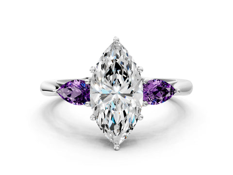 White gold Marquise Cut Diamond Three-Stone Ring with Pear with Amethyst side stone Side Stones and Prong Setting_24