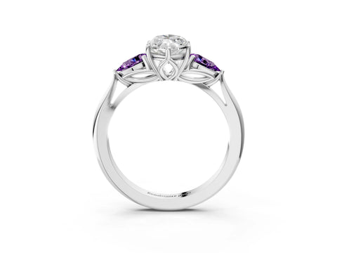 White gold Marquise Cut Diamond Three-Stone Ring with Pear with Amethyst side stone Side Stones and Prong Setting_27