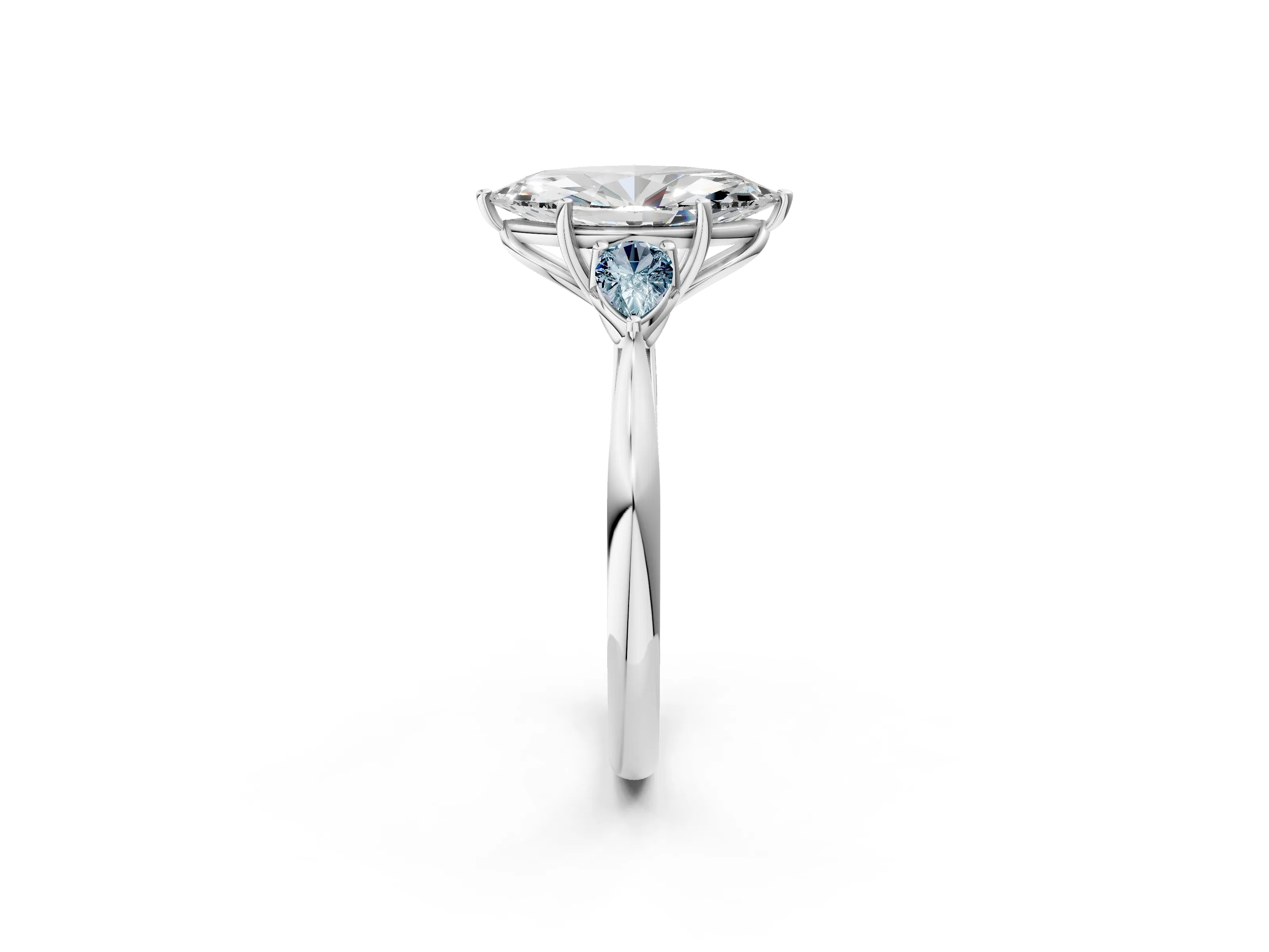 White gold Marquise Cut Diamond Three-Stone Ring with Pear with Aquamarine side stone Side Stones and Prong Setting_26