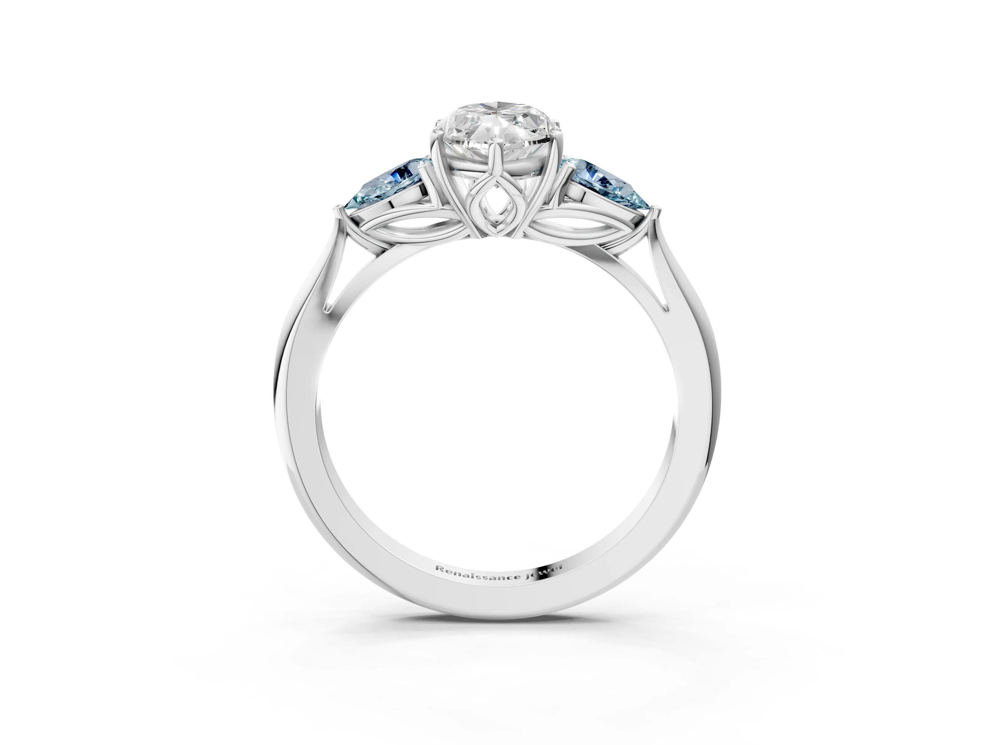 White gold Marquise Cut Diamond Three-Stone Ring with Pear with Aquamarine side stone Side Stones and Prong Setting_27