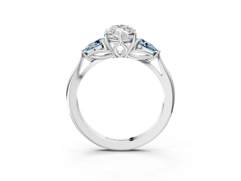 White gold Marquise Cut Diamond Three-Stone Ring with Pear with Aquamarine side stone Side Stones and Prong Setting_27