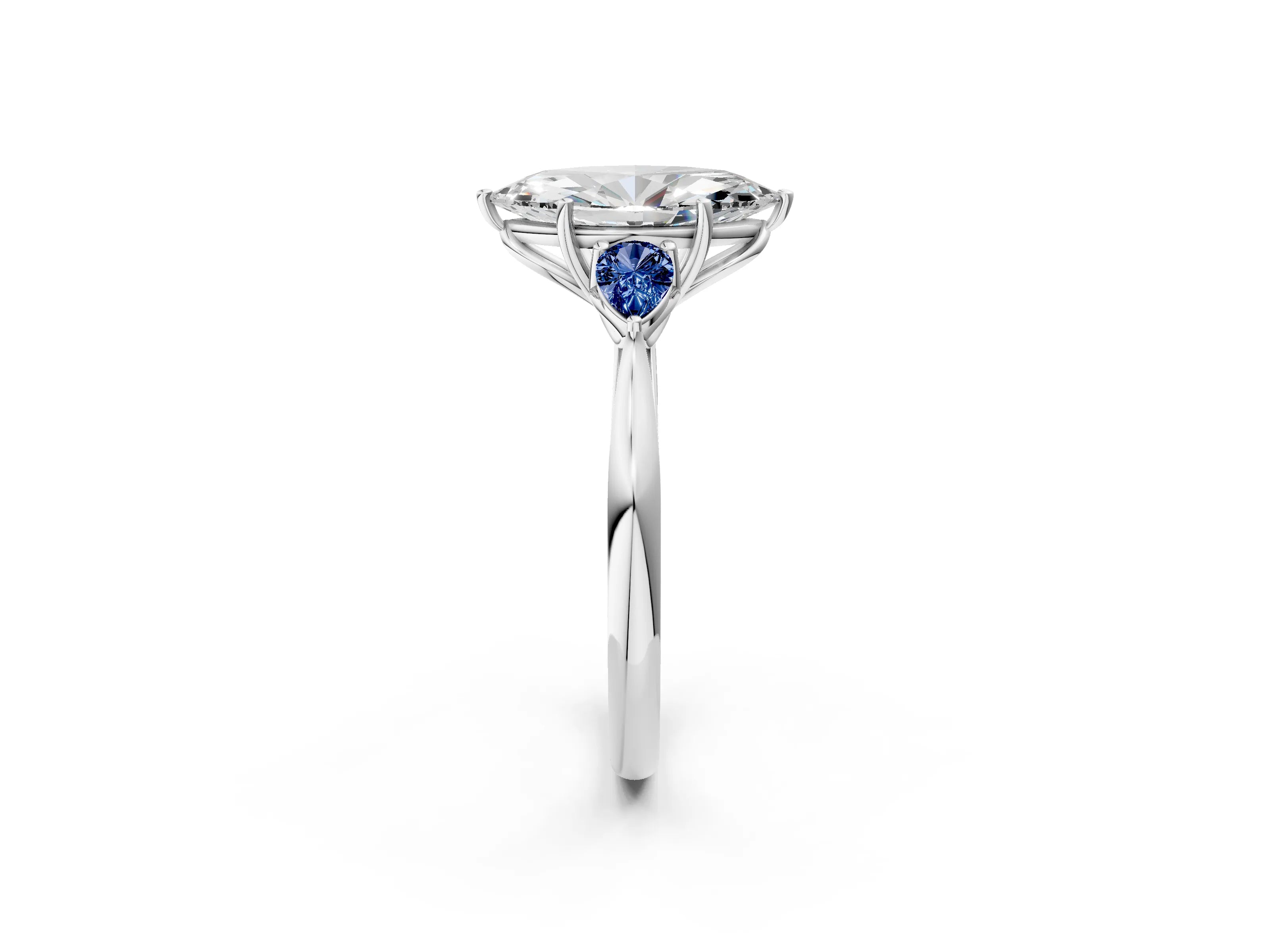 White gold Marquise Cut Diamond Three-Stone Ring with Pear with Blue Sapphire side stone Side Stones and Prong Setting_14