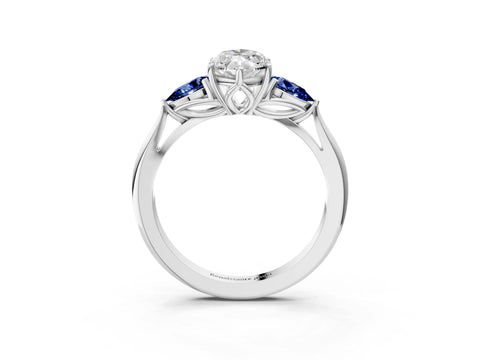 White gold Marquise Cut Diamond Three-Stone Ring with Pear with Blue Sapphire side stone Side Stones and Prong Setting_15