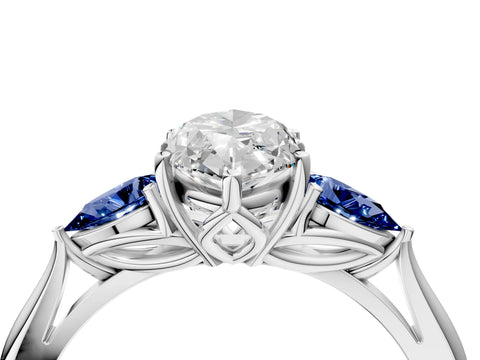 White gold Marquise Cut Diamond Three-Stone Ring with Pear with Blue Sapphire side stone Side Stones and Prong Setting_16