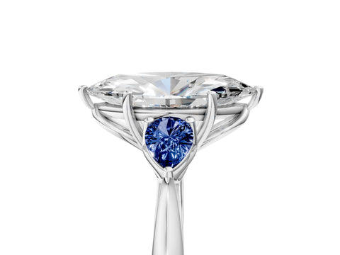 White gold Marquise Cut Diamond Three-Stone Ring with Pear with Blue Sapphire side stone Side Stones and Prong Setting_17