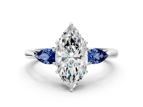 White gold Marquise Cut Diamond Three-Stone Ring with Pear with Blue Sapphire side stone Side Stones and Prong Setting_24