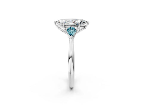 White gold Marquise Cut Diamond Three-Stone Ring with Pear with Blue Topaz side stone Side Stones and Prong Setting_14