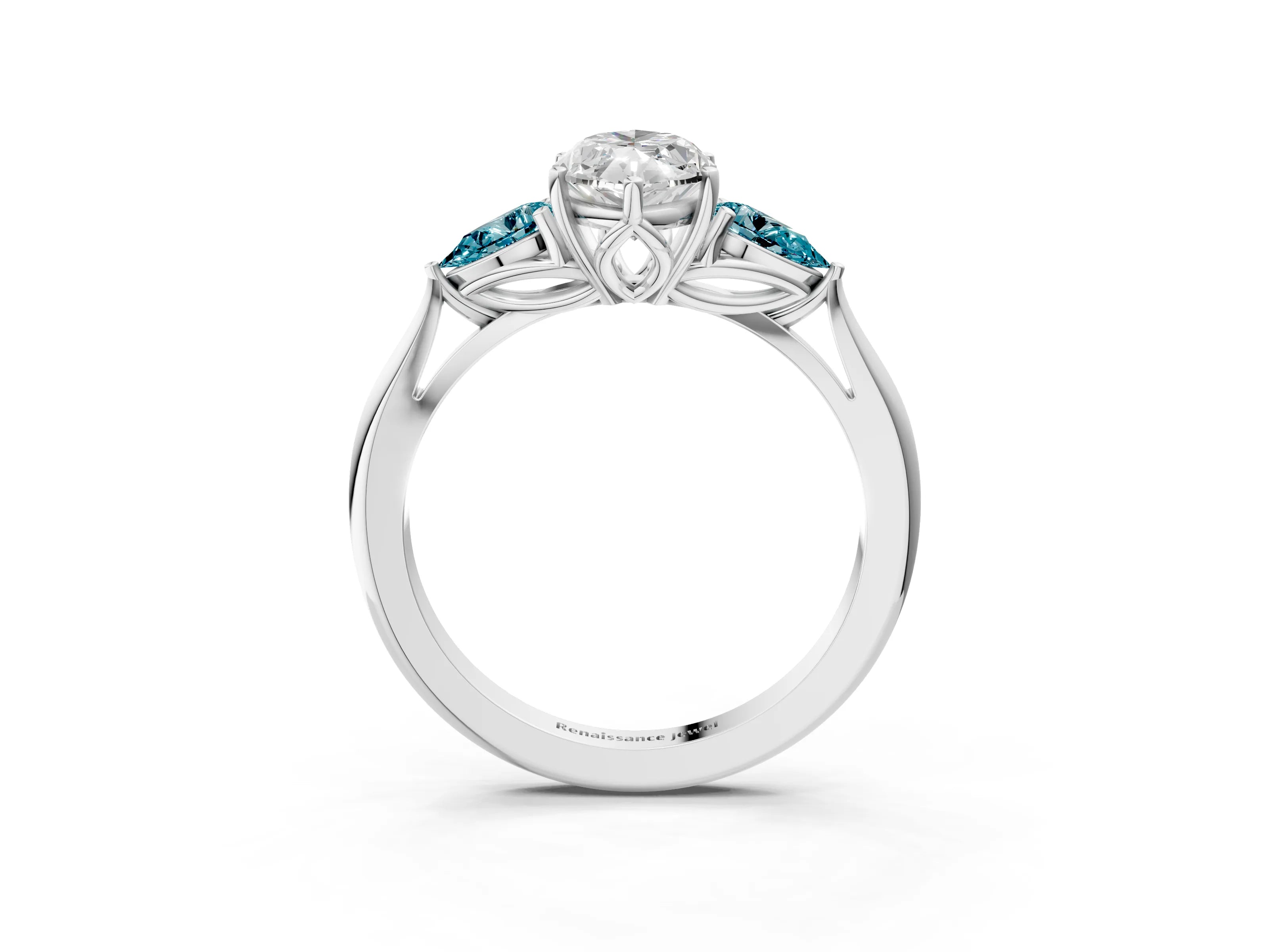 White gold Marquise Cut Diamond Three-Stone Ring with Pear with Blue Topaz side stone Side Stones and Prong Setting_15