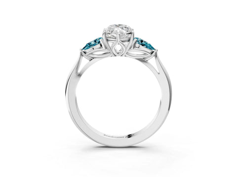 White gold Marquise Cut Diamond Three-Stone Ring with Pear with Blue Topaz side stone Side Stones and Prong Setting_15