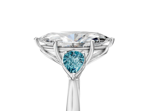 White gold Marquise Cut Diamond Three-Stone Ring with Pear with Blue Topaz side stone Side Stones and Prong Setting_29