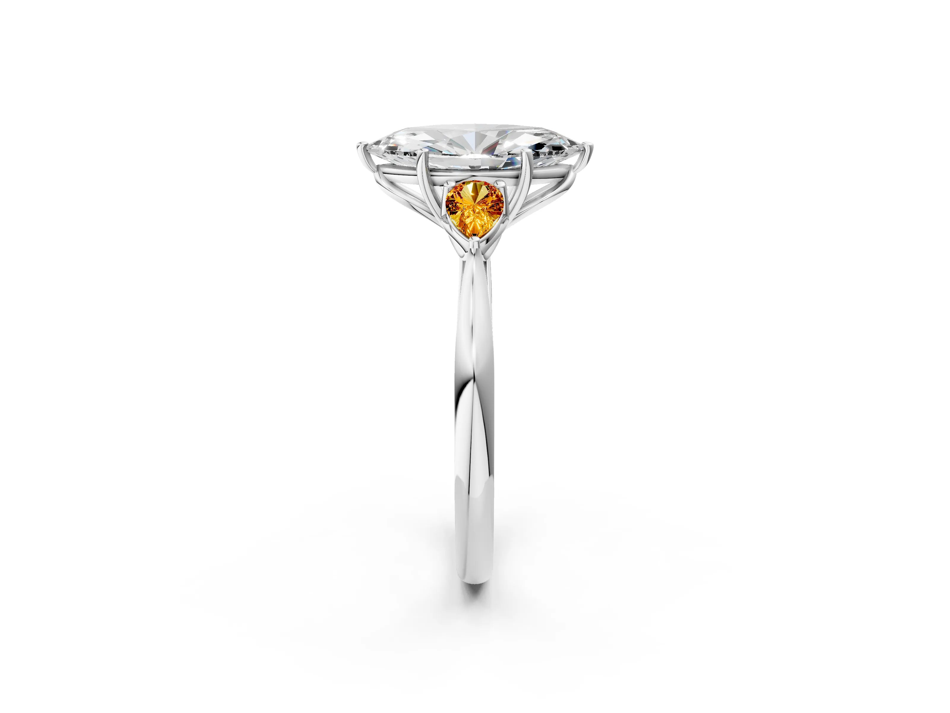 White gold Marquise Cut Diamond Three-Stone Ring with Pear with Citrine side stone Side Stones and Prong Setting_44