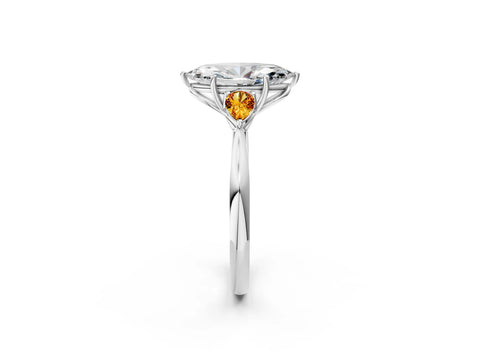 White gold Marquise Cut Diamond Three-Stone Ring with Pear with Citrine side stone Side Stones and Prong Setting_44