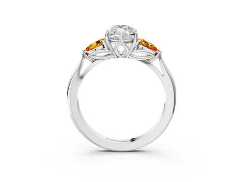 White gold Marquise Cut Diamond Three-Stone Ring with Pear with Citrine side stone Side Stones and Prong Setting_47