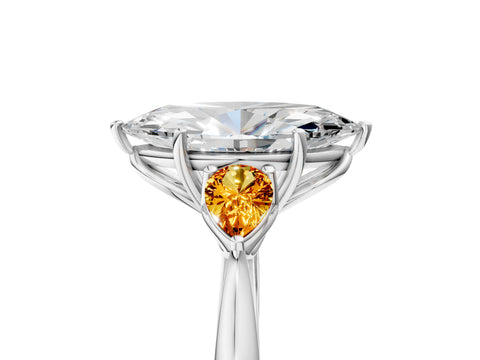 White gold Marquise Cut Diamond Three-Stone Ring with Pear with Citrine side stone Side Stones and Prong Setting_59