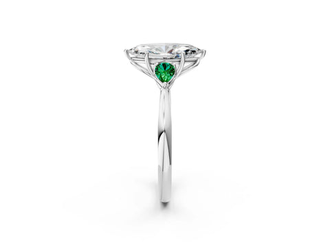 White gold Marquise Cut Diamond Three-Stone Ring with Pear with Emerald side stone Side Stones and Prong Setting_50