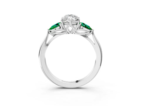 White gold Marquise Cut Diamond Three-Stone Ring with Pear with Emerald side stone Side Stones and Prong Setting_51
