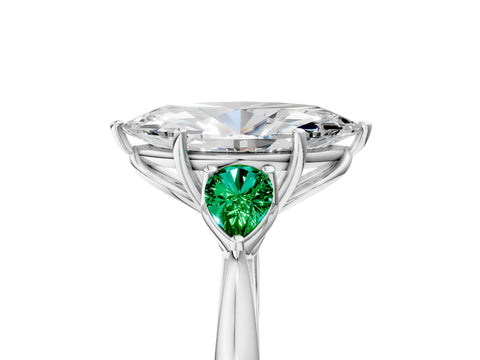 White gold Marquise Cut Diamond Three-Stone Ring with Pear with Emerald side stone Side Stones and Prong Setting_53
