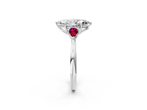 White gold Marquise Cut Diamond Three-Stone Ring with Pear with Garnet side stone Side Stones and Prong Setting_26