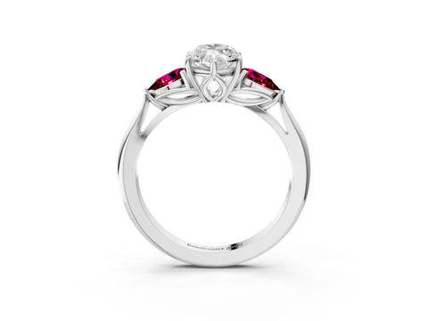White gold Marquise Cut Diamond Three-Stone Ring with Pear with Garnet side stone Side Stones and Prong Setting_27