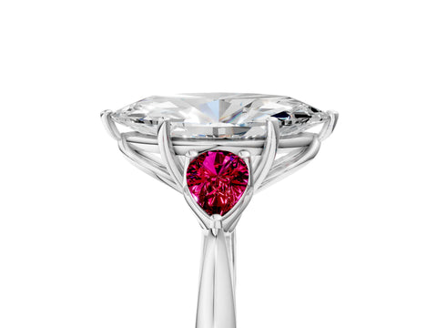 White gold Marquise Cut Diamond Three-Stone Ring with Pear with Garnet side stone Side Stones and Prong Setting_29