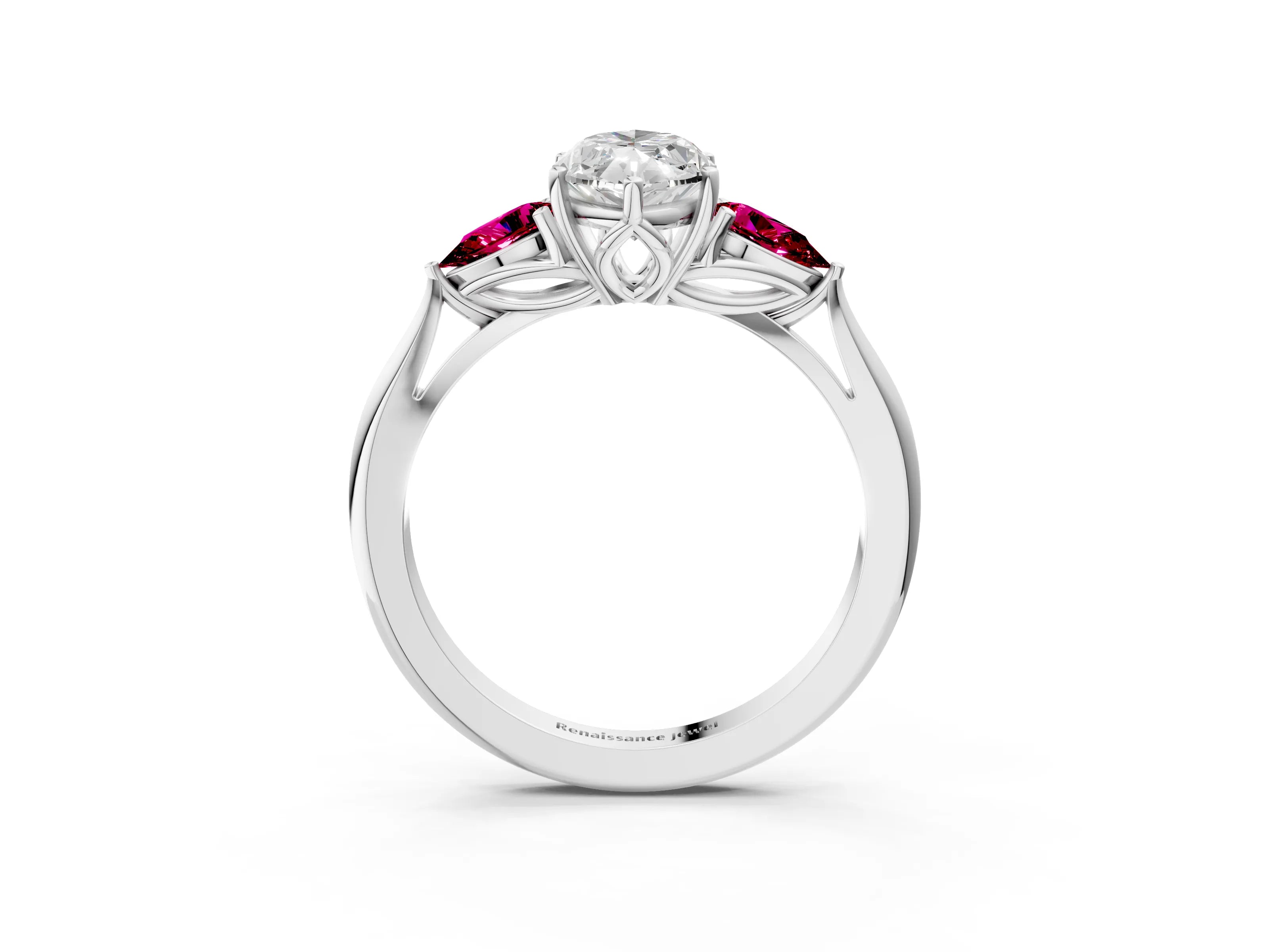 White gold Marquise Cut Diamond Three-Stone Ring with Pear with Garnet side stone Side Stones and Prong Setting_51