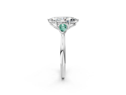 White gold Marquise Cut Diamond Three-Stone Ring with Pear with Green Sapphire side stone Side Stones and Prong Setting_50