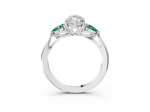 White gold Marquise Cut Diamond Three-Stone Ring with Pear with Green Sapphire side stone Side Stones and Prong Setting_51